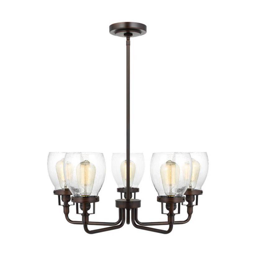 Generation Lighting Belton Transitional 5-Light Indoor Dimmable Ceiling Up Chandelier Pendant Light In Bronze Finish With Clear Seeded Glass Shades