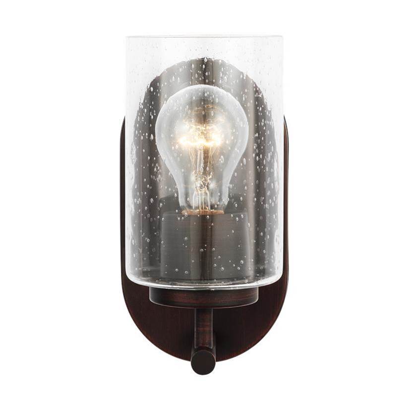 Generation Lighting Oslo Dimmable 1-Light Wall Bath Sconce In A Bronze Finish With Clear Seeded Glass Shade