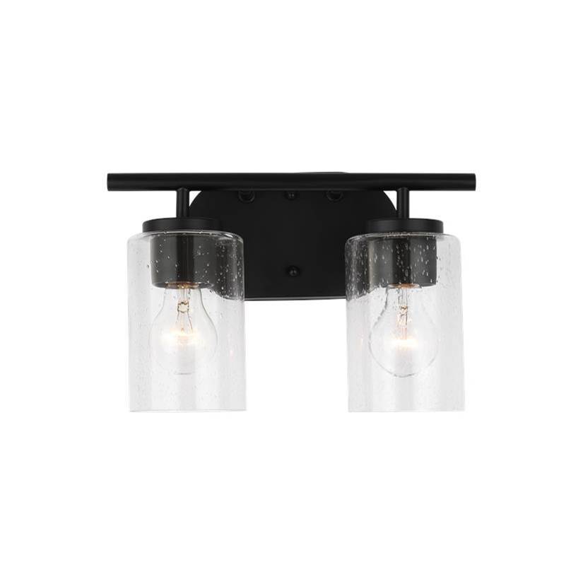 Generation Lighting Oslo Dimmable 2-Light Wall Bath Sconce In A Midnight Black Finish With Clear Seeded Glass Shade