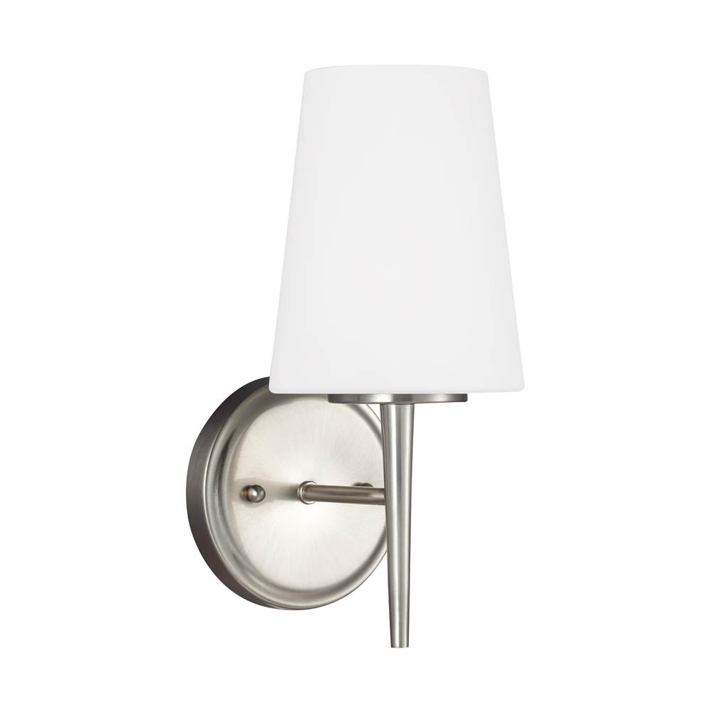 Generation Lighting Driscoll Contemporary 1-Light Indoor Dimmable Bath Vanity Wall Sconce In Brushed Nickel Silver Finish With Cased Opal Etched Glass