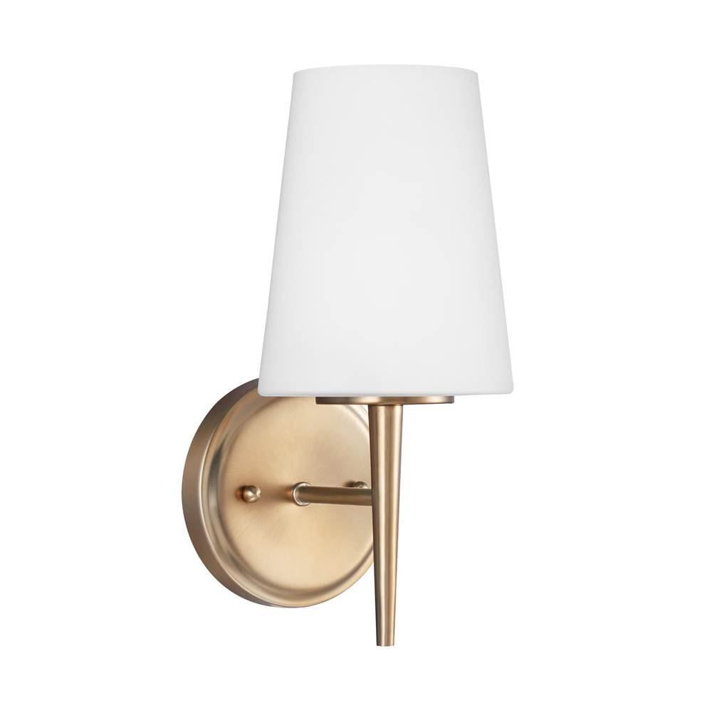 Generation Lighting Driscoll Contemporary 1-Light Led Indoor Dimmable Bath Vanity Wall Sconce In Satin Brass Gold Finish With Cased Opal Etched Glass