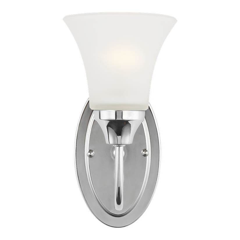 Generation Lighting Holman Traditional 1-Light Led Indoor Dimmable Bath Vanity Wall Sconce In Chrome Silver Finish With Satin Etched Glass Shade