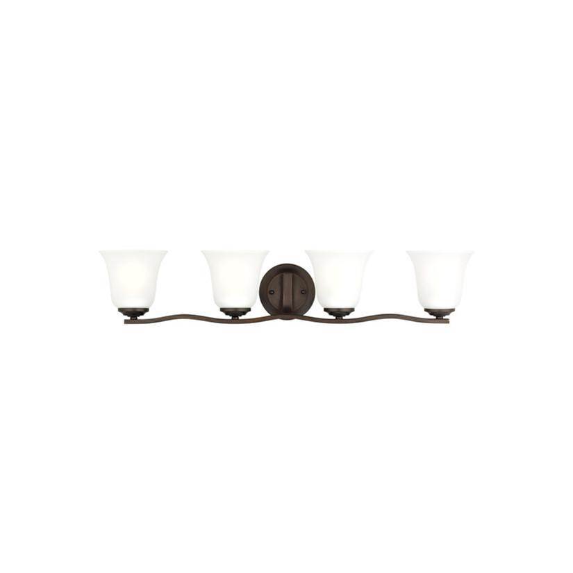 Generation Lighting Emmons Traditional 4-Light Indoor Dimmable Bath Vanity Wall Sconce In Bronze Finish With Satin Etched Glass Shades