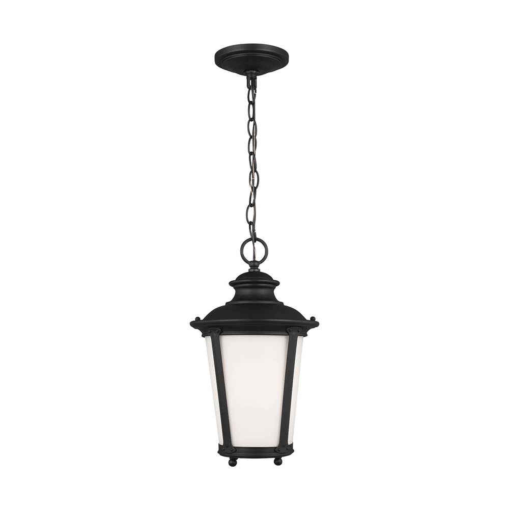 Generation Lighting Cape May Traditional 1-Light Led Outdoor Exterior Hanging Ceiling Pendant In Black Finish With Etched White Glass Shade