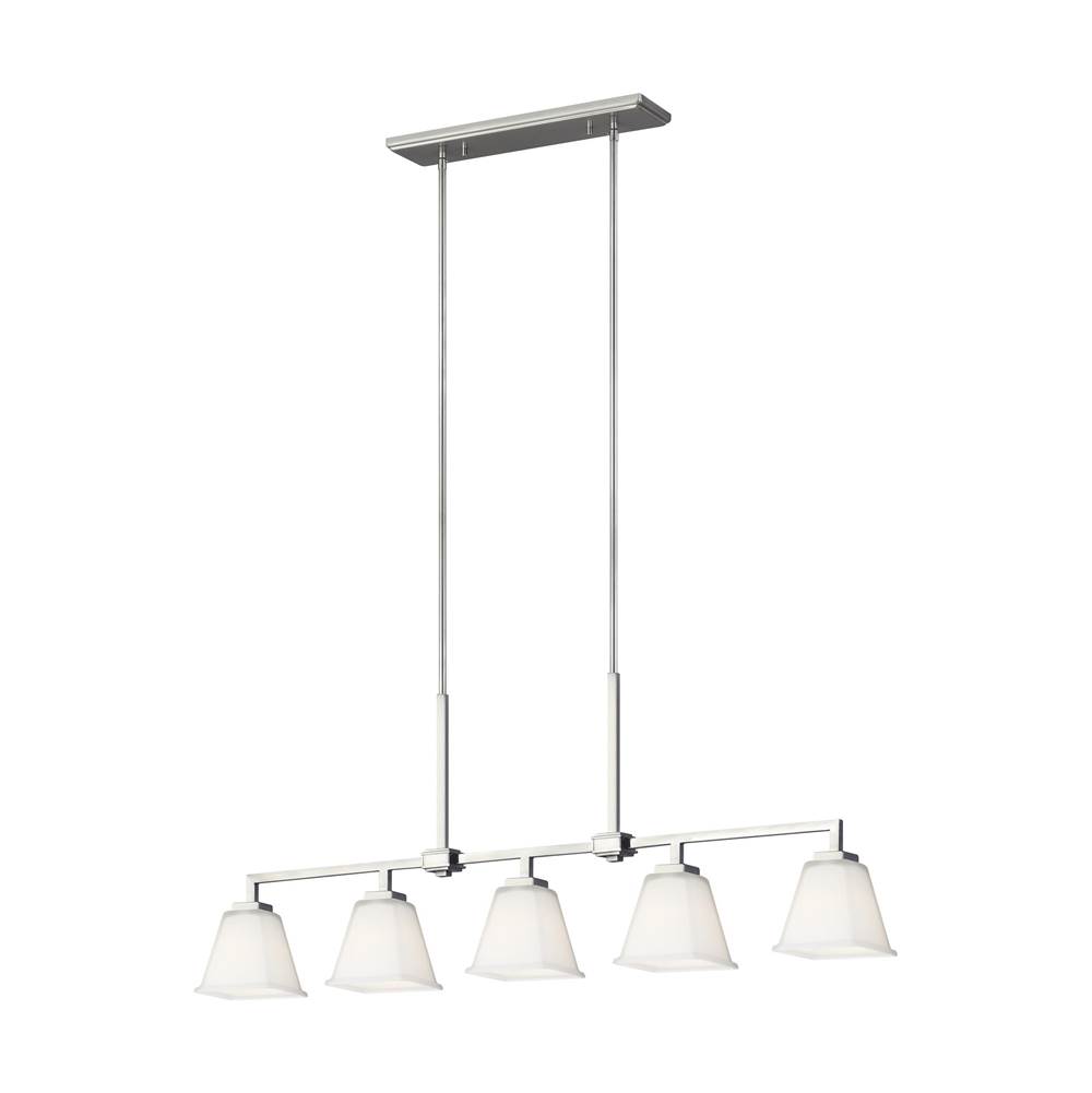 Generation Lighting Ellis Harper Transitional 5-Light Indoor Dimmable Linear Ceiling Chandelier Pendant Light In Brushed Nickel Silver W/Etched White Inside Glass Shades