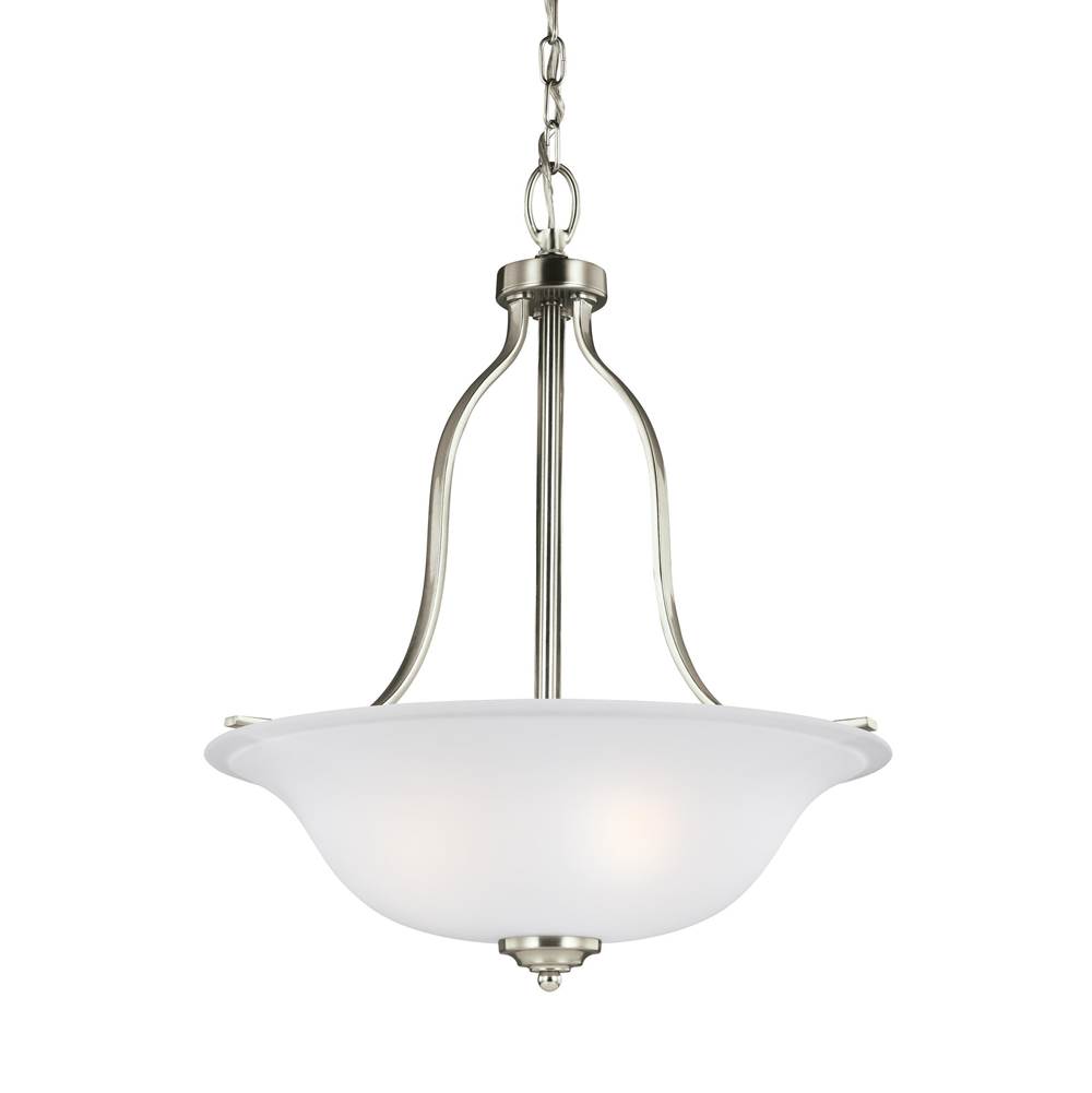 Generation Lighting Emmons Traditional 3-Light Indoor Dimmable Ceiling Pendant Hanging Chandelier Pendant Light In Brushed Nickel Silver Finish W/Satin Etched Glass Shade