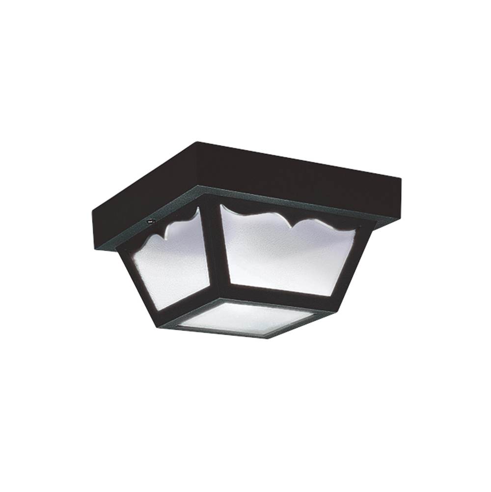 Generation Lighting Outdoor Ceiling Traditional 1-Light Led Outdoor Exterior Ceiling Flush Mount In Black Finish With Clear Textured Glass Panels