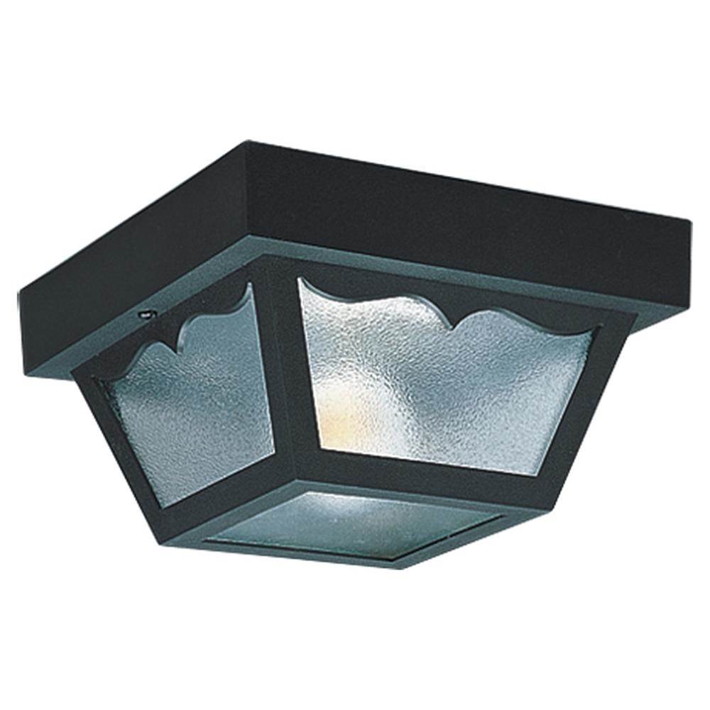 Generation Lighting Outdoor Ceiling Traditional 2-Light Outdoor Exterior Ceiling Flush Mount In Black Finish With Clear Textured Glass Panels