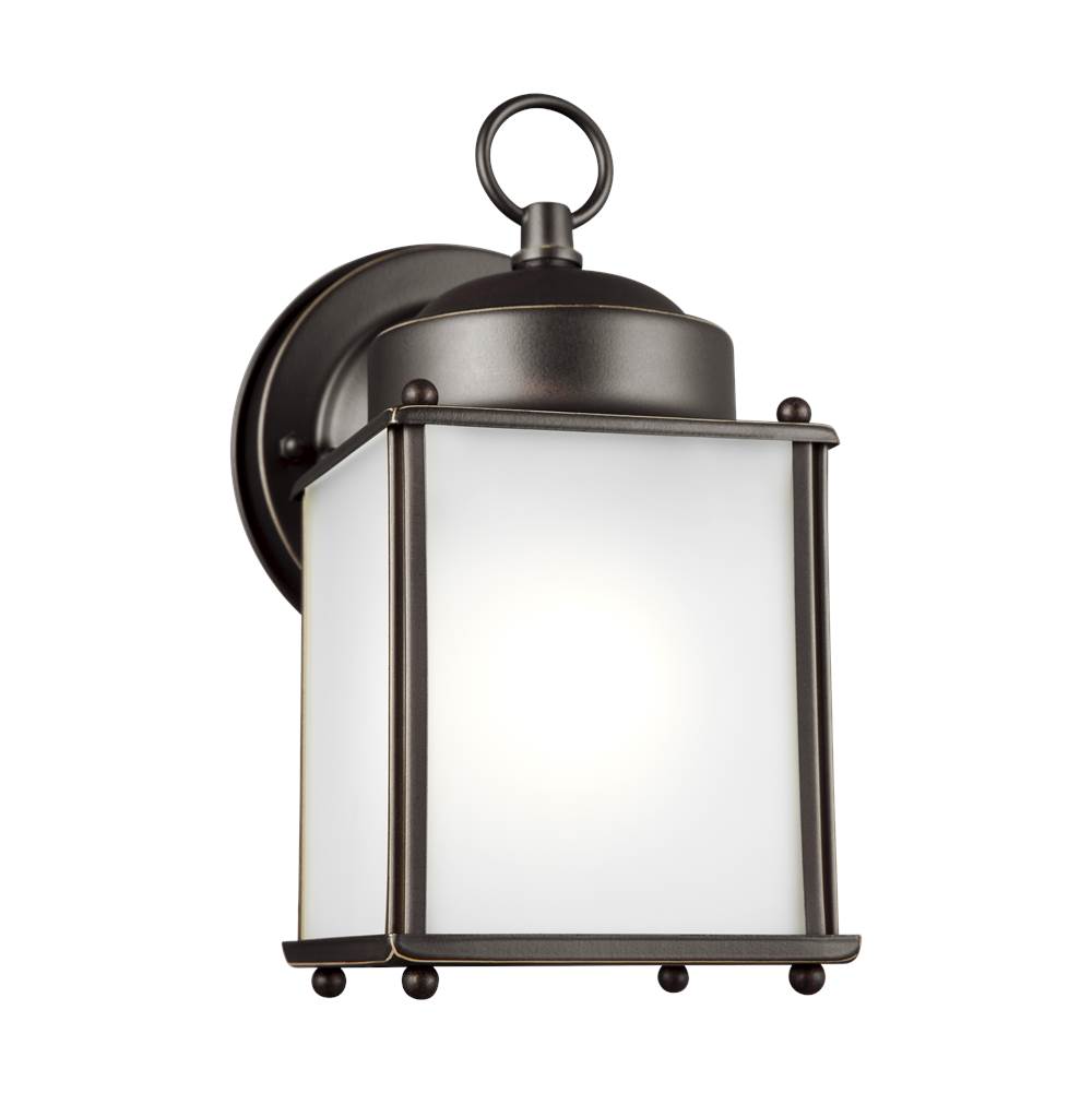 Generation Lighting New Castle Traditional 1-Light Led Outdoor Exterior Wall Lantern Sconce In Antique Bronze Finish With Satin Etched Glass Panels