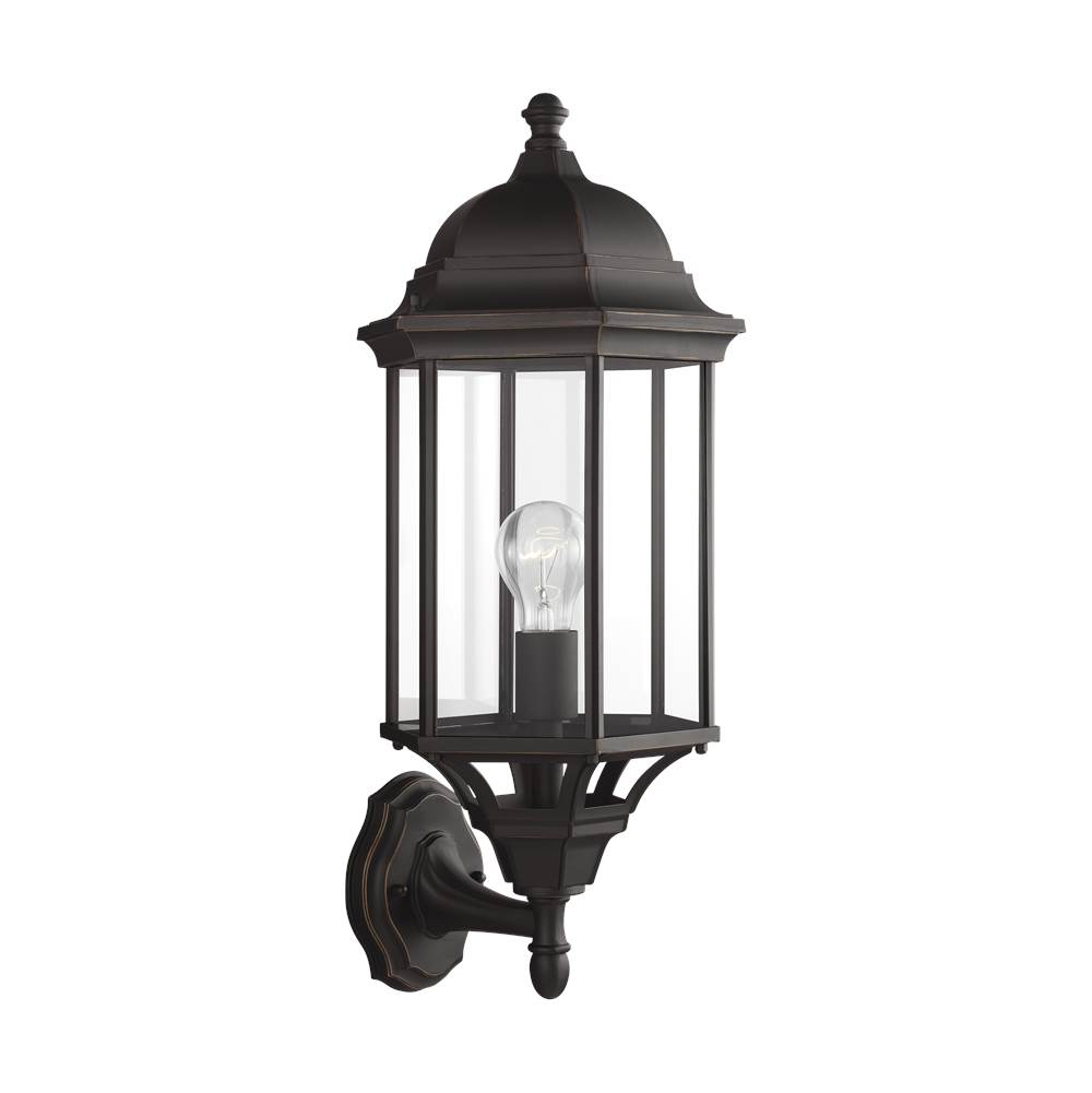 Generation Lighting Sevier Traditional 1-Light Outdoor Exterior Large Uplight Outdoor Wall Lantern Sconce In Antique Bronze Finish With Clear Glass Panels