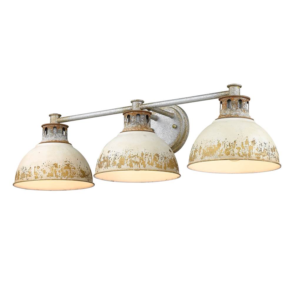 Golden Lighting Kinsley 3 Light Bath Vanity in Aged Galvanized Steel with Antique Ivory Shade