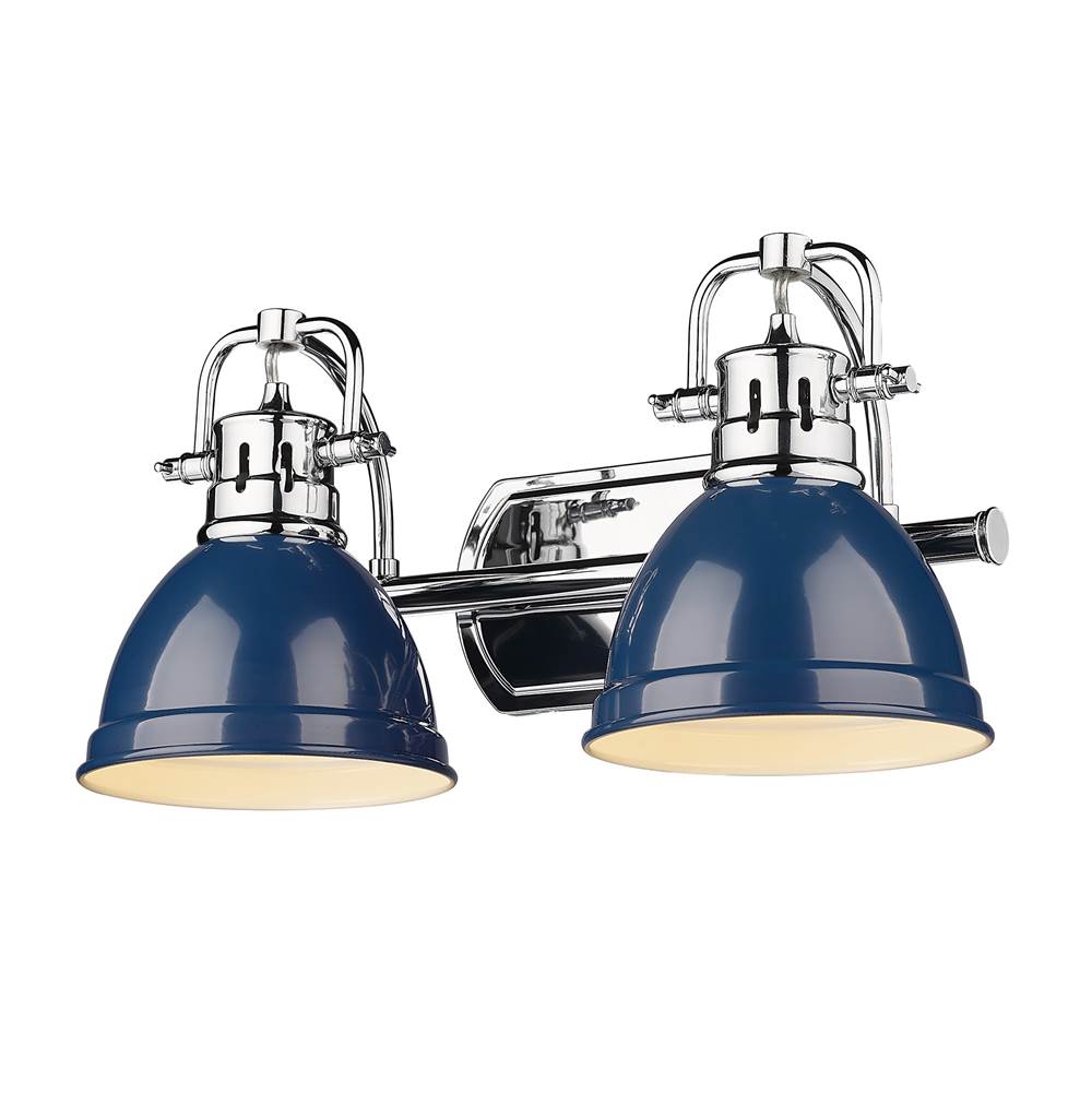 Golden Lighting Duncan CH 2 Light Bath Vanity in Chrome with Navy Blue Shade Shade
