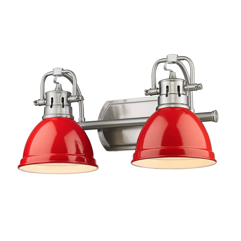 Golden Lighting Duncan 2 Light Bath Vanity in Pewter with Red Shades
