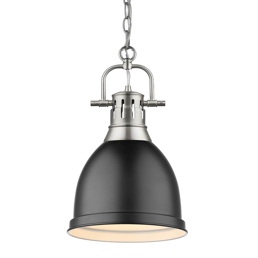 Golden Lighting Duncan Small Pendant with Chain in Pewter with a Matte Black Shade