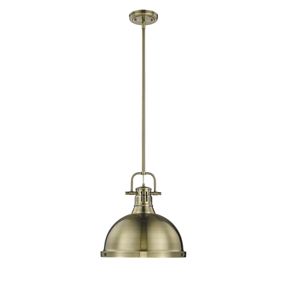 Golden Lighting Duncan 1 Light Pendant with Rod in Aged Brass with an Aged Brass Shade
