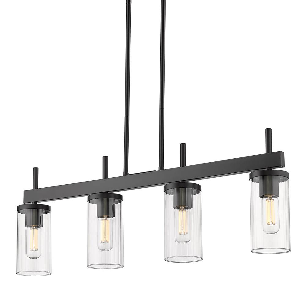 Golden Lighting Winslett Linear Pendant in Matte Black with Ribbed Clear Glass Shades