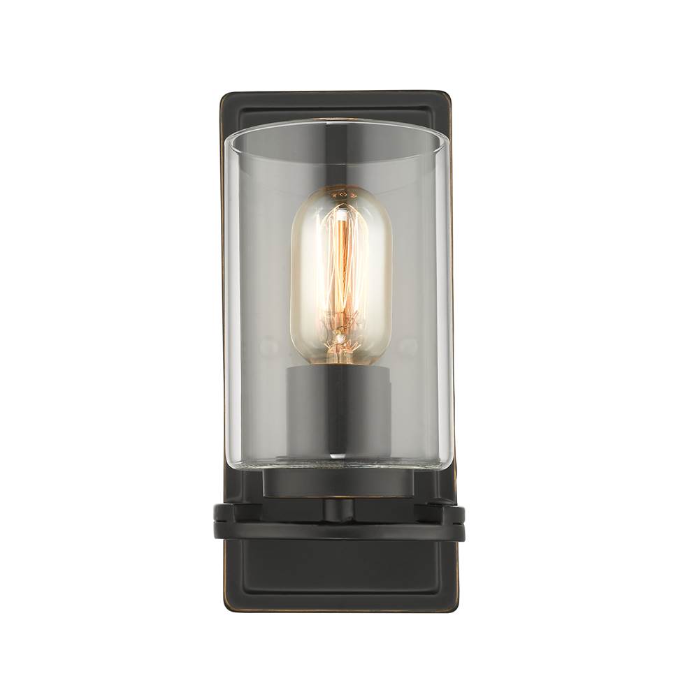 Golden Lighting Monroe 1 Light Wall Sconce in Matte Black with Gold Highlights and Clear Glass