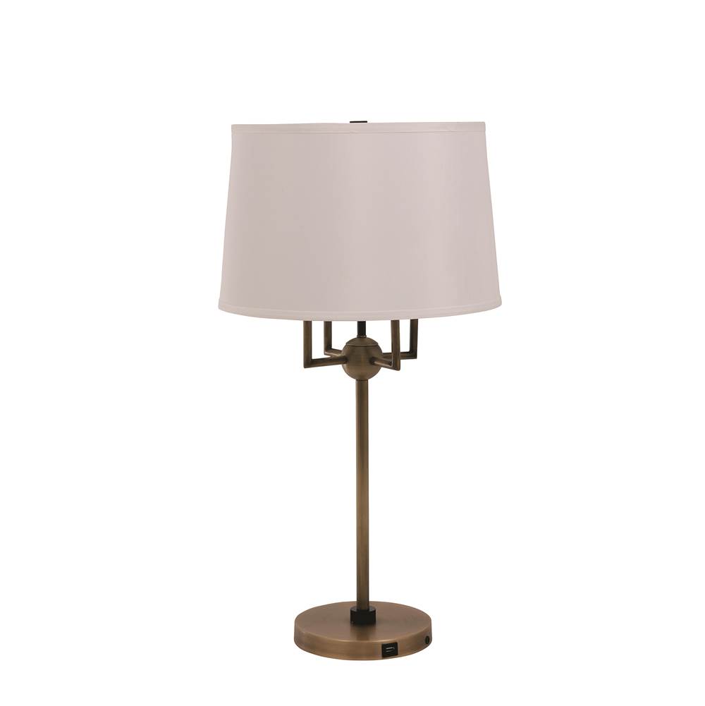 House Of Troy Alpine 4 Light Cluster Antique Brass/Black Table Lamp With White Silk Softback Shade