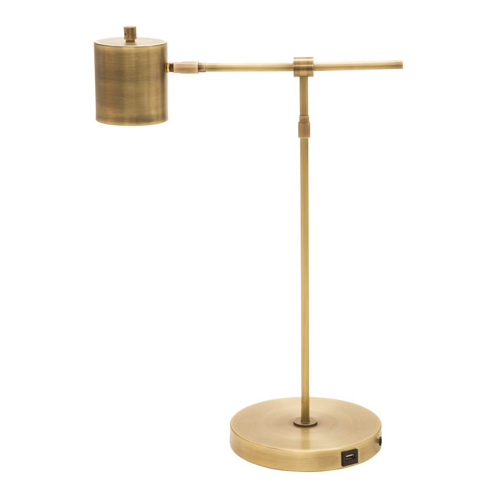 House Of Troy Morris Adjustable LED Table Lamp with USB port in Antique Brass