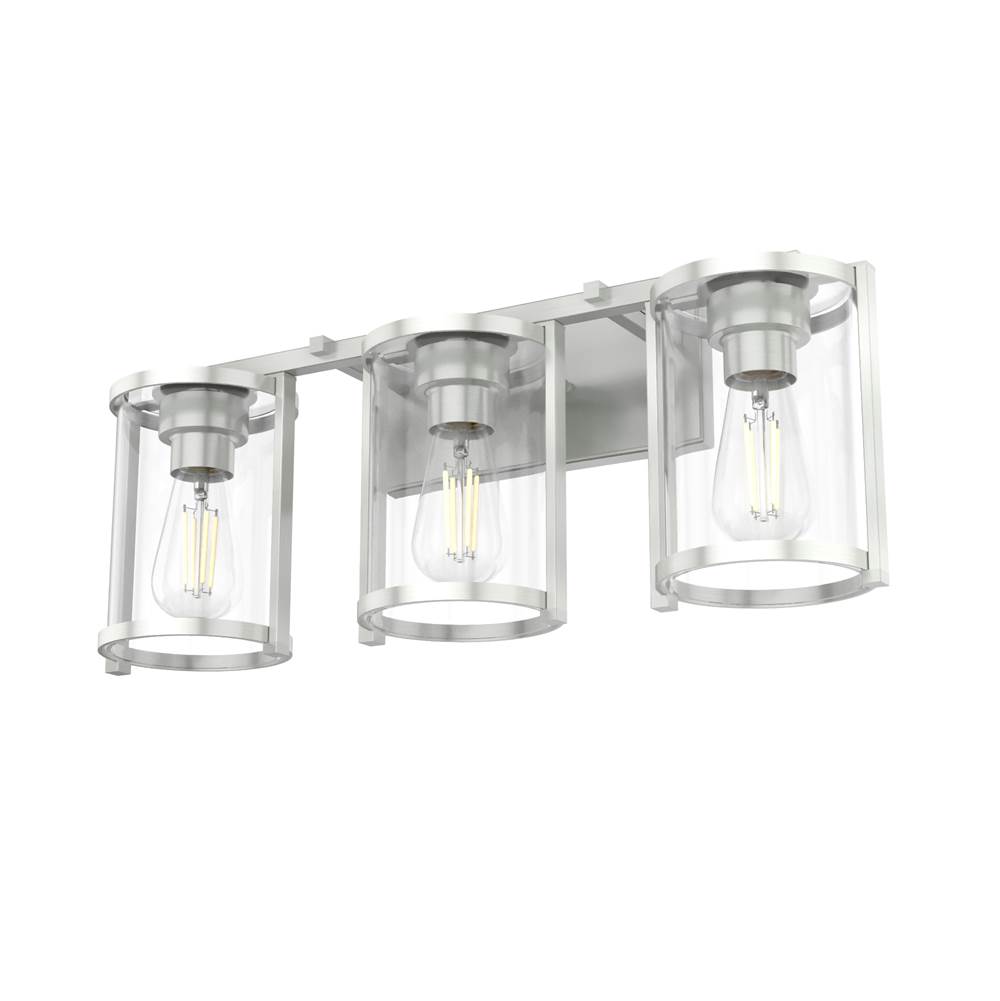 Hunter Astwood Brushed Nickel with Clear Glass 3 Light Vanity Wall Light Fixture