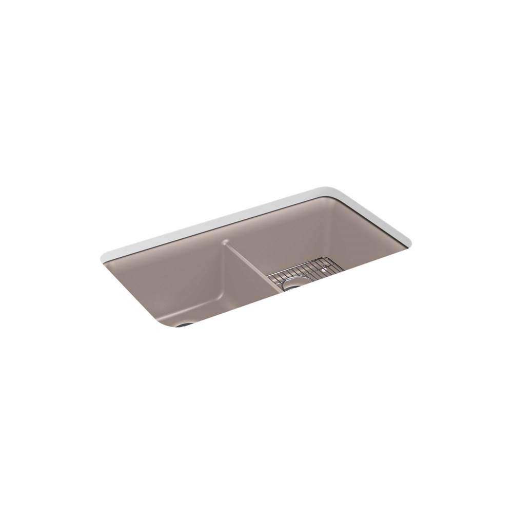 Kohler Cairn® 33-1/2'' x 18-5/16'' x 10-1/8'' Neoroc® undermount double-equal kitchen sink with rack