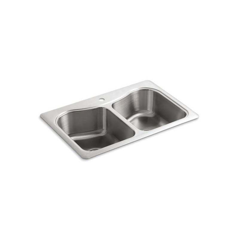 Kohler Staccato™ 33'' x 22'' x 8-5/16'' top-mount double-equal bowl kitchen sink with single faucet hole