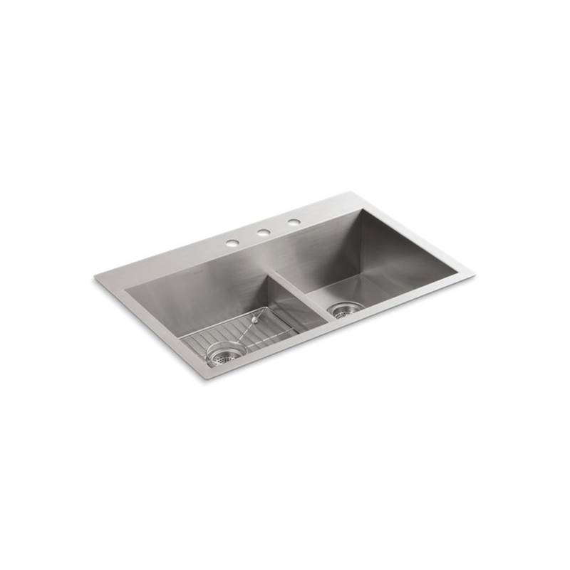 Kohler Vault™ 33'' x 22'' x 9-5/16'' Smart Divide® top-mount/undermount large/medium double-bowl kitchen sink with 3 faucet holes