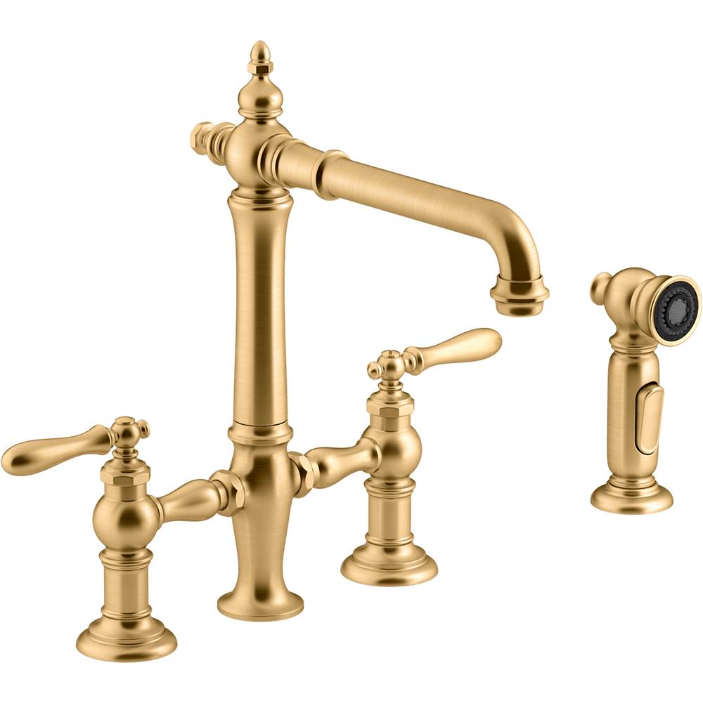 Kohler Artifacts® deck-mount bridge kitchen sink faucet with lever handles and sidespray