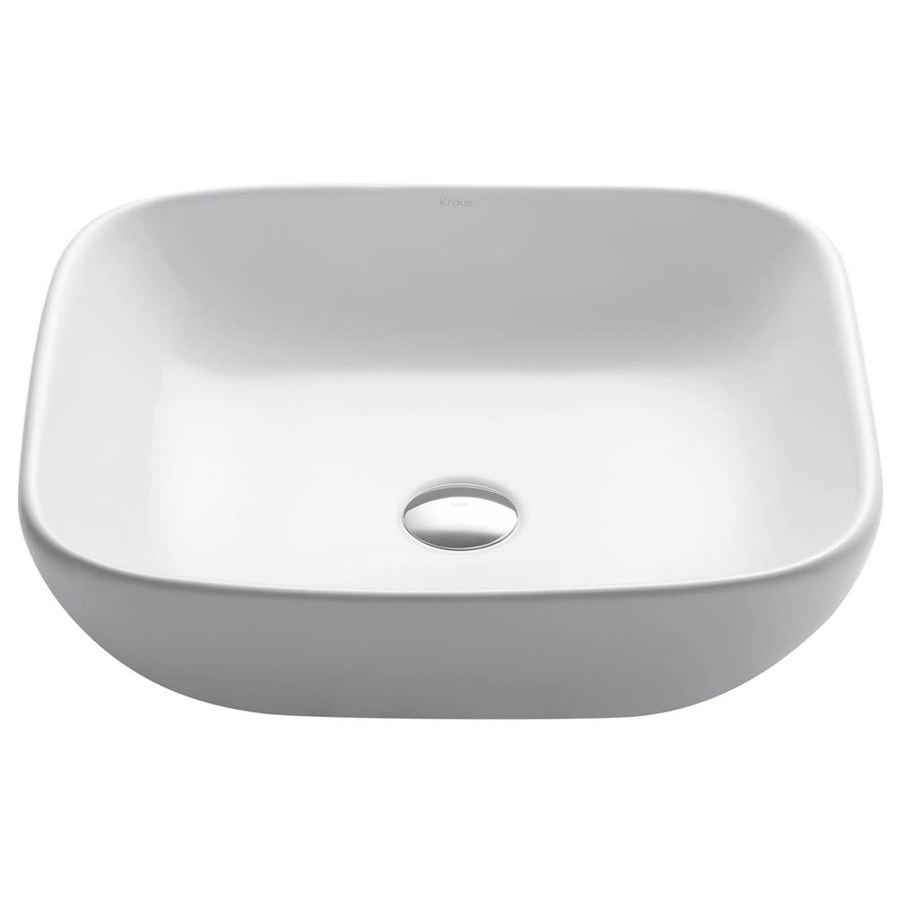 Kraus KRAUS Elavo Square Vessel White Porcelain Ceramic Bathroom Sink, 18 inch