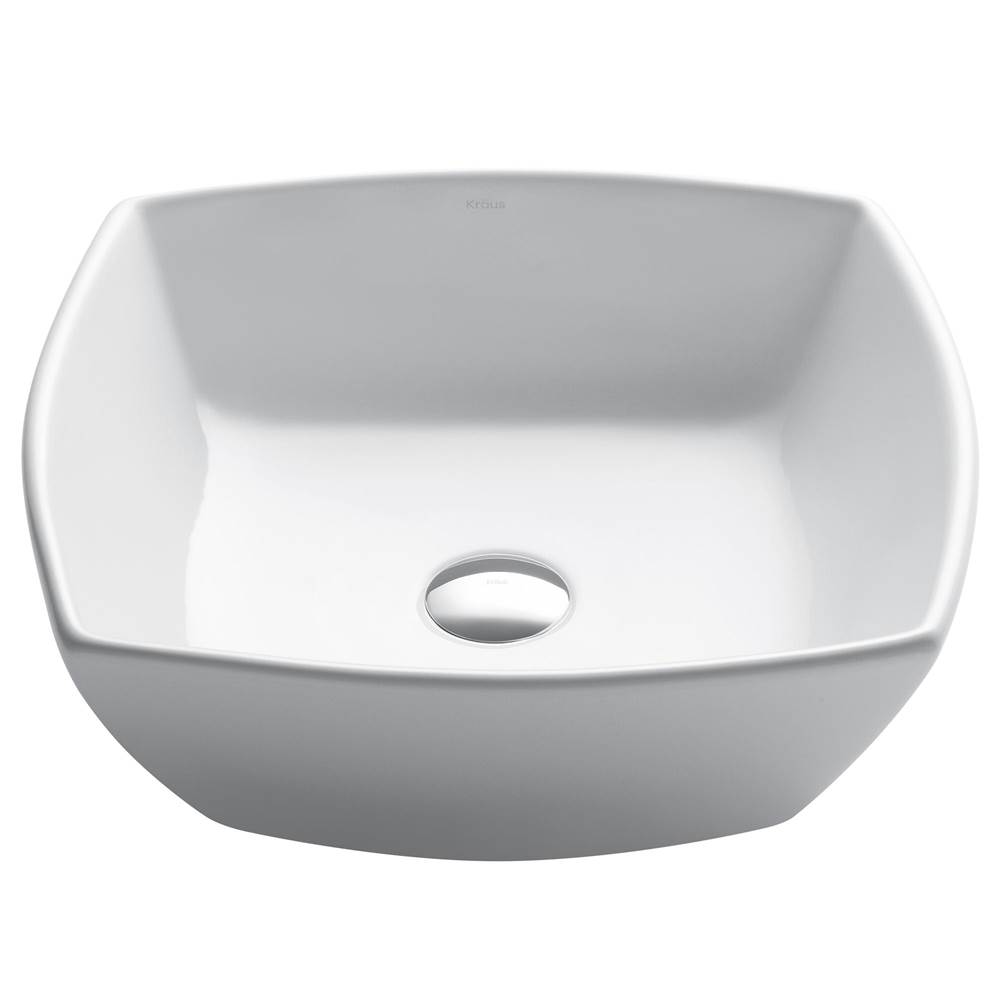 Kraus KRAUS Elavo Square Vessel White Porcelain Ceramic Bathroom Sink, 16 1/2 inch