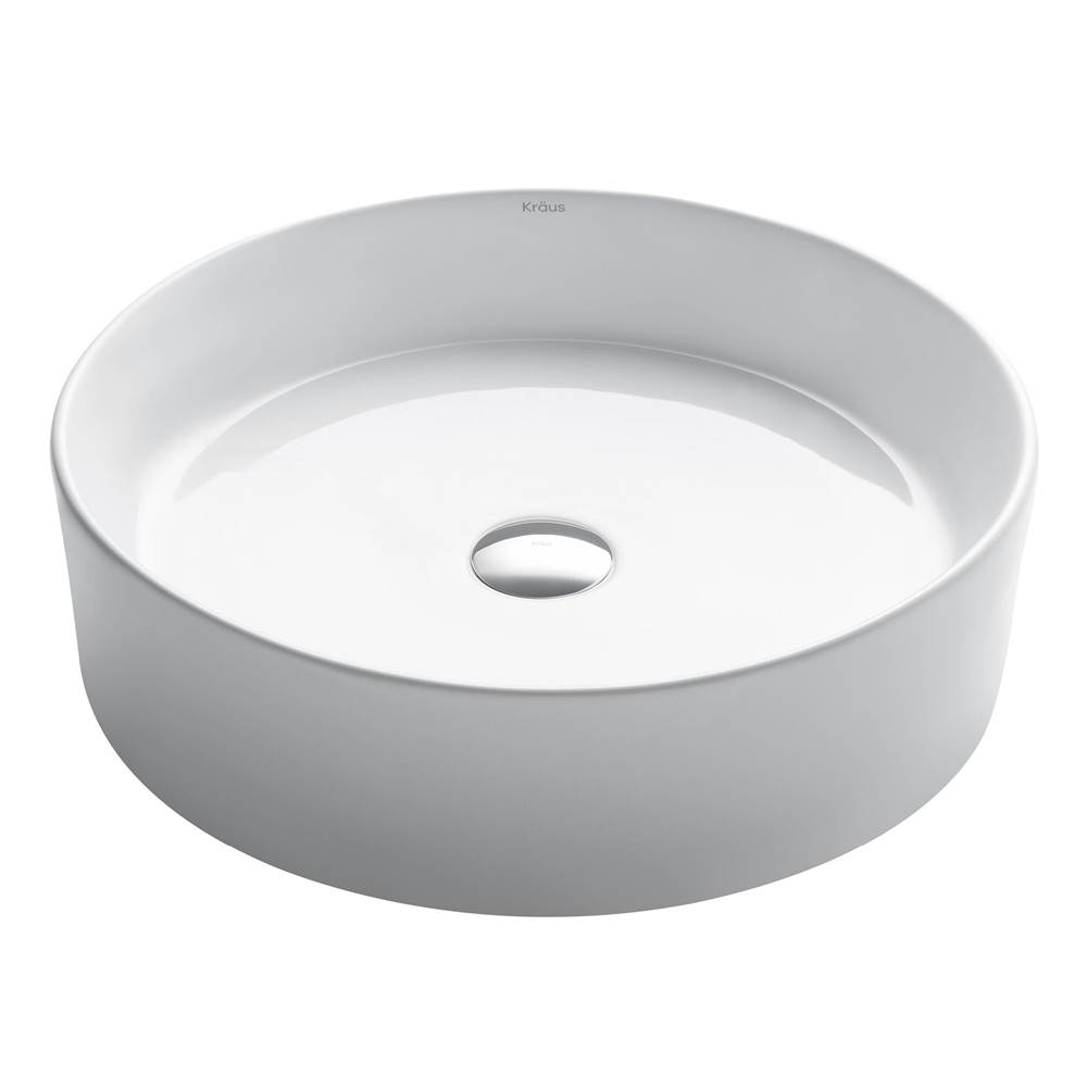 Kraus KRAUS Elavo Round Vessel White Porcelain Ceramic Bathroom Sink, 18 inch