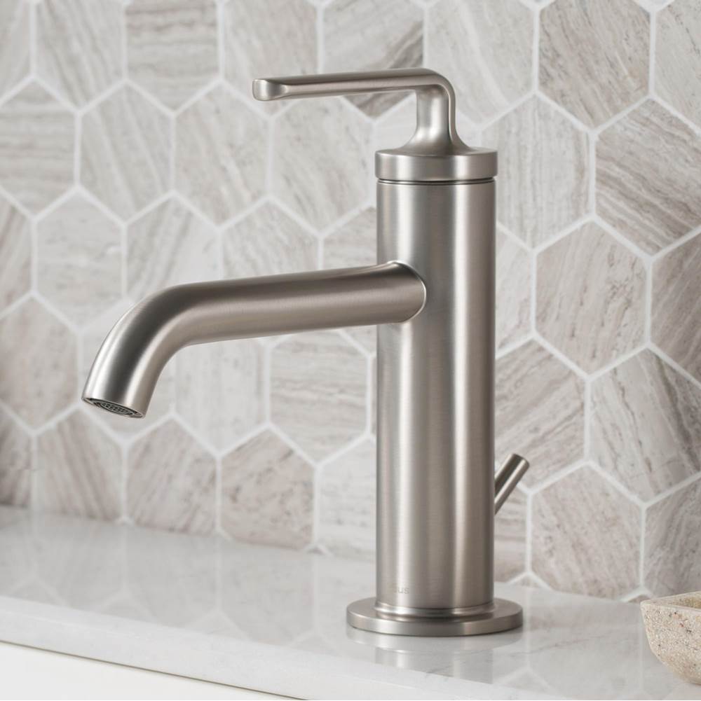 Kraus Ramus Single Handle Bathroom Sink Faucet with Lift Rod Drain in Spot Free Stainless Steel
