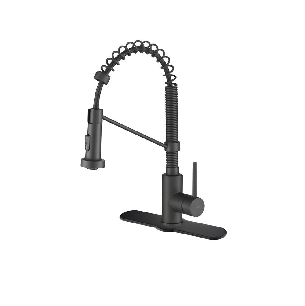 Kraus Bolden Single Handle 18-Inch Commercial Kitchen Faucet with Deck Plate in Matte Black Finish