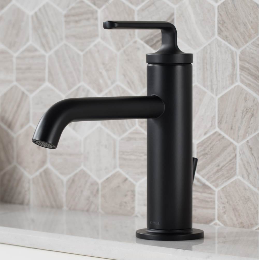 Kraus Ramus Single Handle Bathroom Sink Faucet with Lift Rod Drain in Matte Black