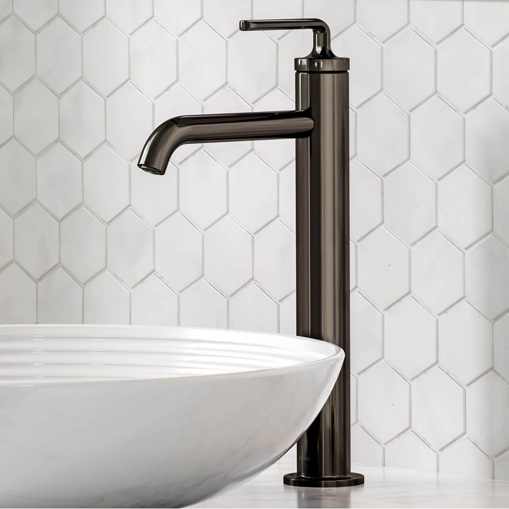 Kraus Ramus Single Handle Vessel Bathroom Sink Faucet with Pop-Up Drain in Gunmetal