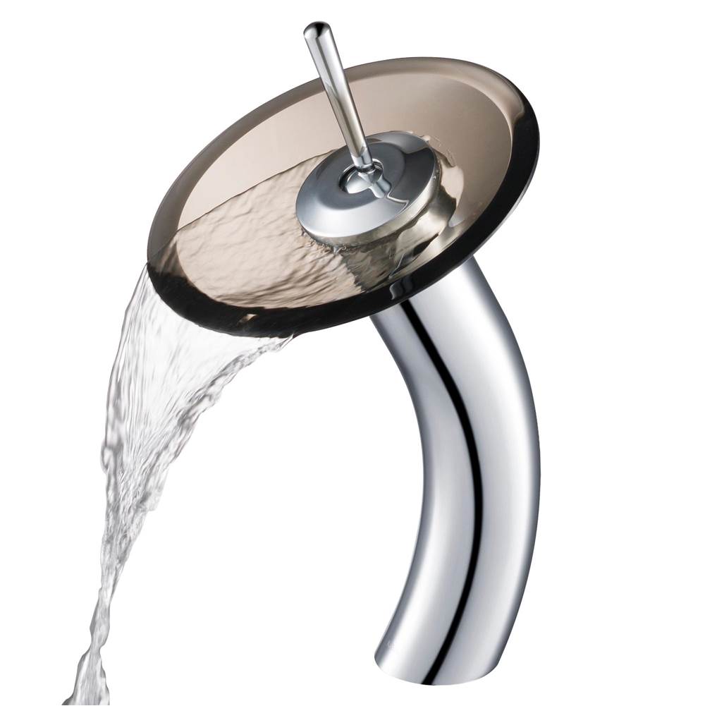 Kraus KRAUS Tall Waterfall Bathroom Faucet for Vessel Sink with Clear Brown Glass Disk, Chrome Finish