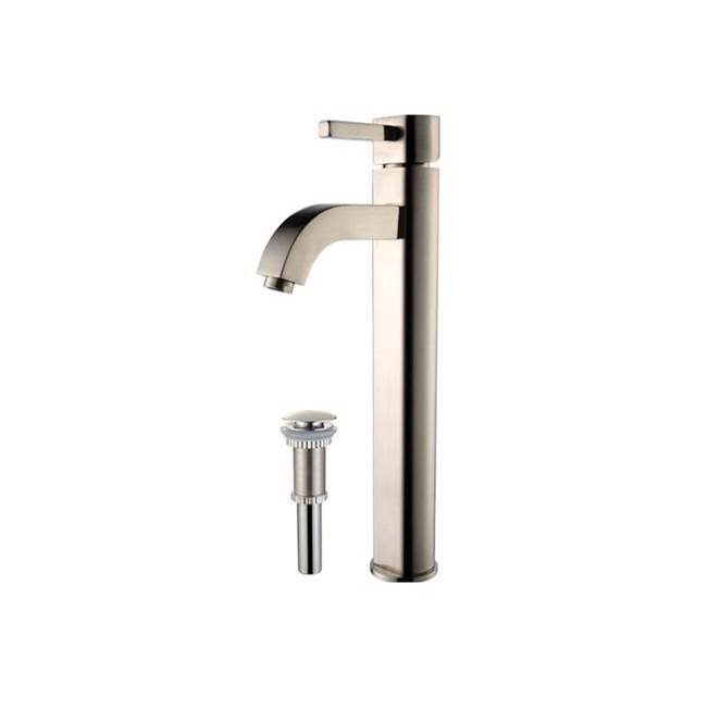 Kraus Ramus Single Hole Single-Handle Vessel Bathroom Faucet with Matching Pop-Up Drain in Satin Nickel