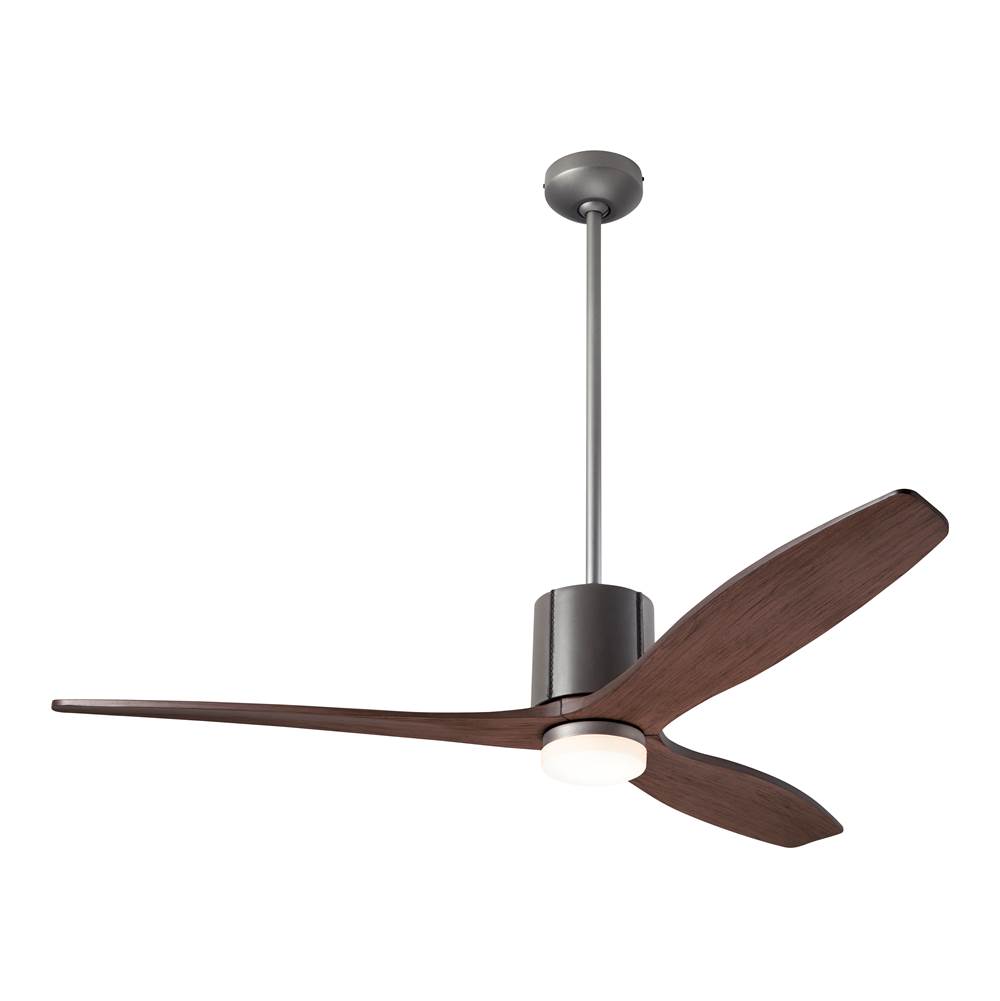 Modern Fan Company LeatherLuxe DC Fan; Graphite Finish with Gray Leather; 54'' Mahogany Blades; 17W LED; Remote Control
