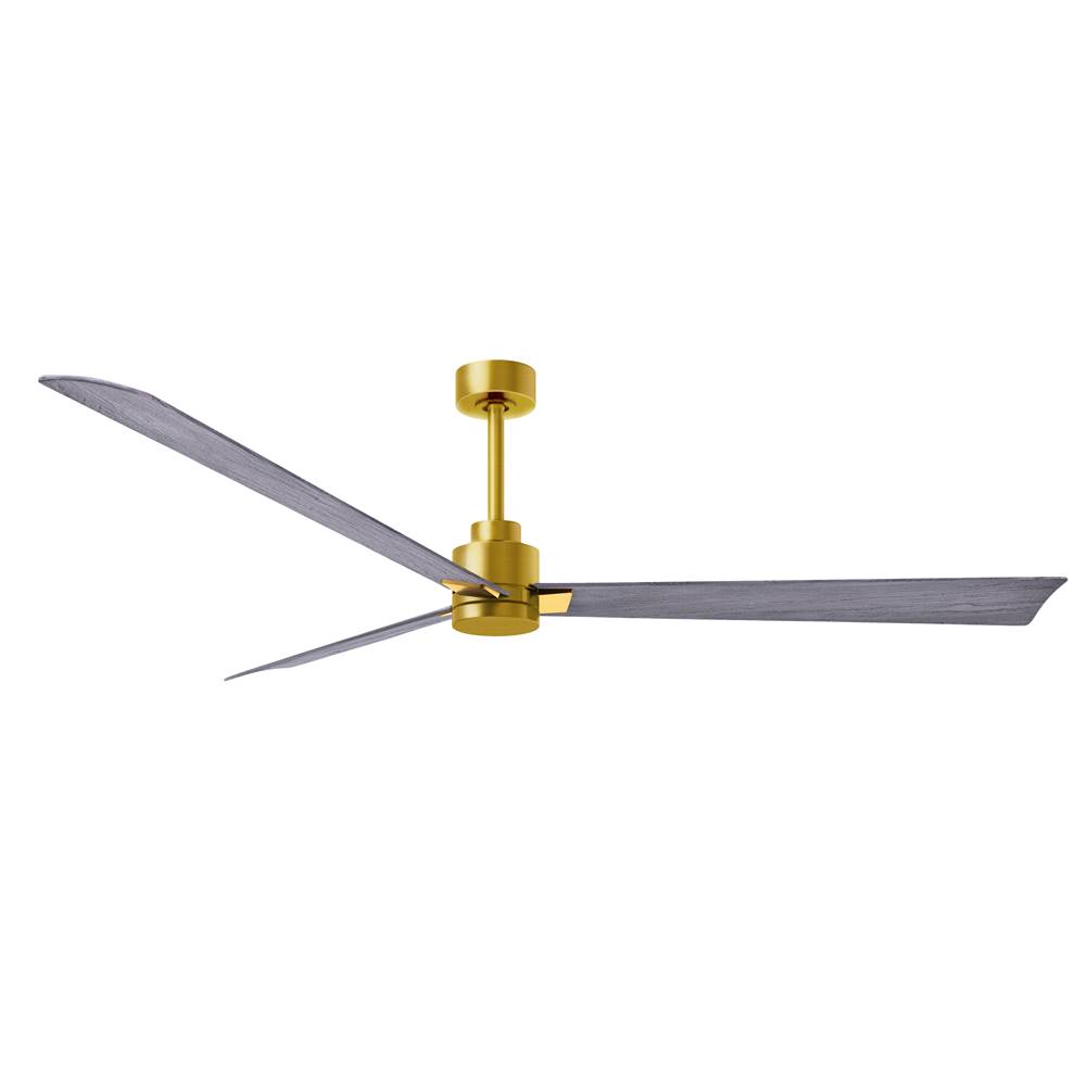 Matthews Fan Company Alessandra 3-blade transitional ceiling fan in brushed brass finish with barnwood blades. Optimized for wet location