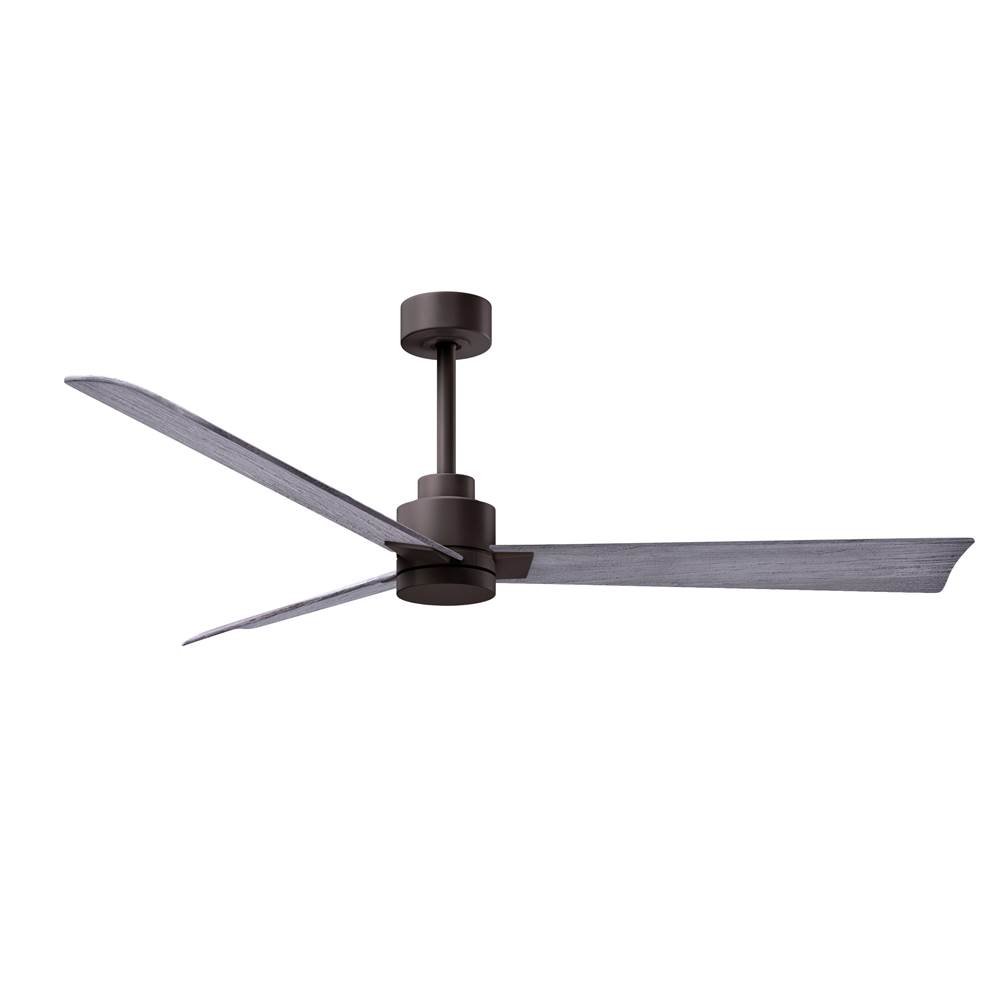 Matthews Fan Company Alessandra 3-blade transitional ceiling fan in textured bronze finish with barnwood blades. Optimized for wet location