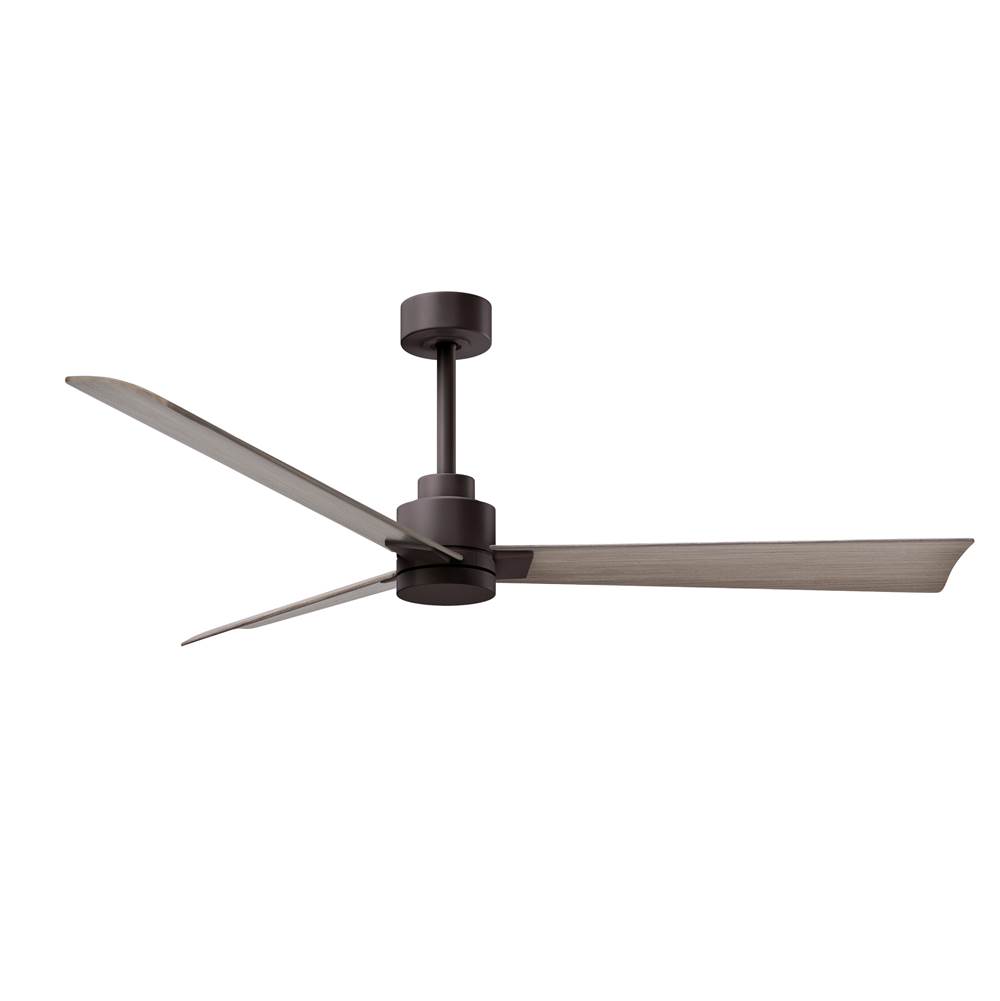 Matthews Fan Company Alessandra 3-blade transitional ceiling fan in textured bronze finish with gray ash blades. Optimized for wet location