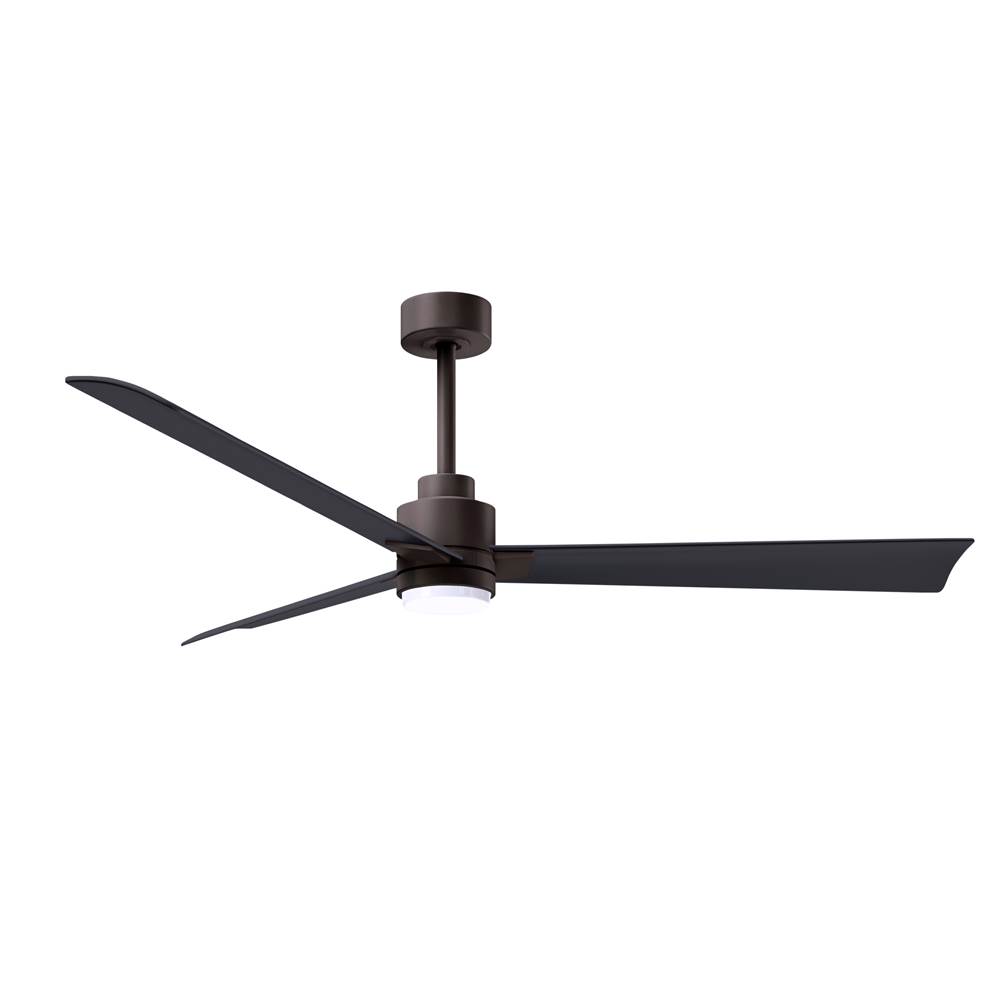 Matthews Fan Company Alessandra 3-blade transitional ceiling fan in textured bronze finish with matte black blades. Optimized for damp location