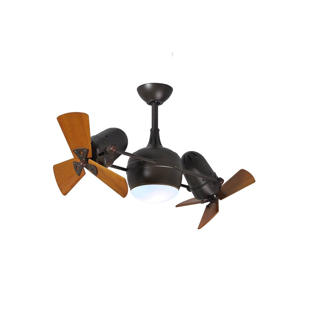 Matthews Fan Company Dagny 360degree double-headed rotational ceiling fan with light kit in Textured Bronze finish with solid mahogany tone wood blades.