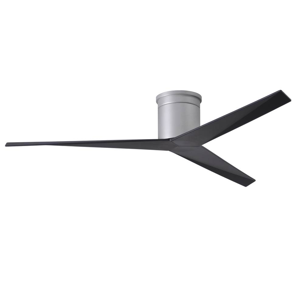 Matthews Fan Company Eliza-H 3-blade ceiling mount paddle fan in Brushed Nickel finish with matte black ABS blades.