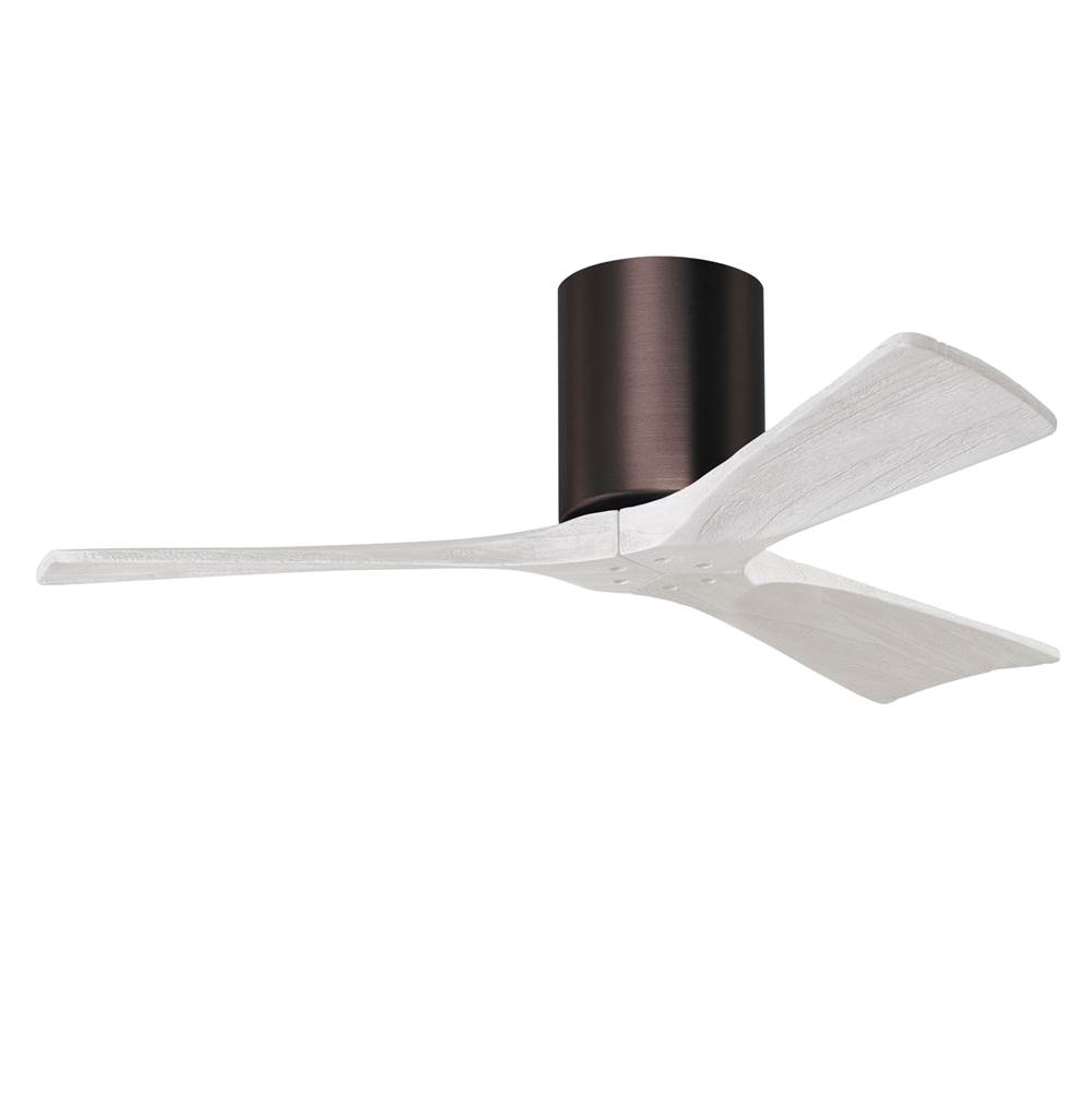 Matthews Fan Company Irene-3H three-blade flush mount paddle fan in Brushed Bronze finish with 42'' solid matte white wood blades.