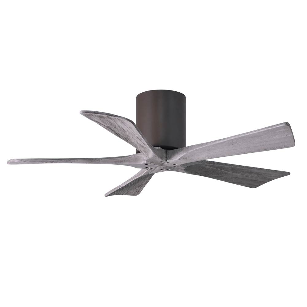 Matthews Fan Company Irene-5H five-blade flush mount paddle fan in Textured Bronze finish with 42'' solid barn wood tone blades.
