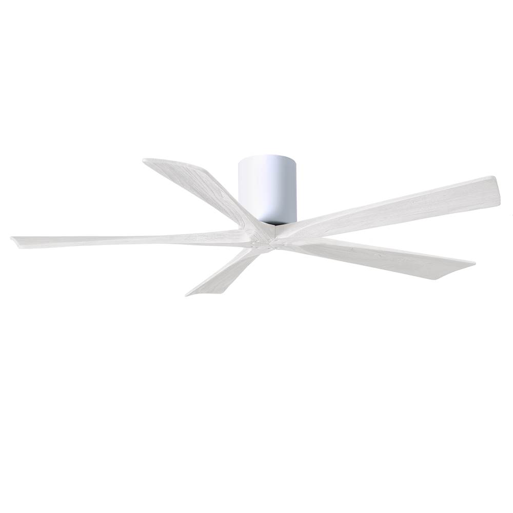 Matthews Fan Company Irene-5H five-blade flush mount paddle fan in Gloss White finish with 60'' solid matte white wood blades.