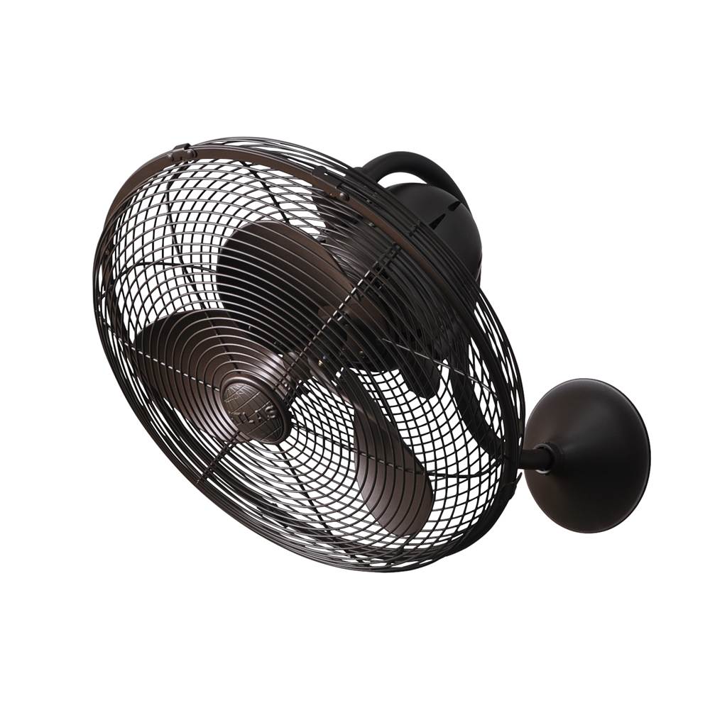 Matthews Fan Company Laura 90degree oscillating 3-speed wall fan in textured bronzed finish.