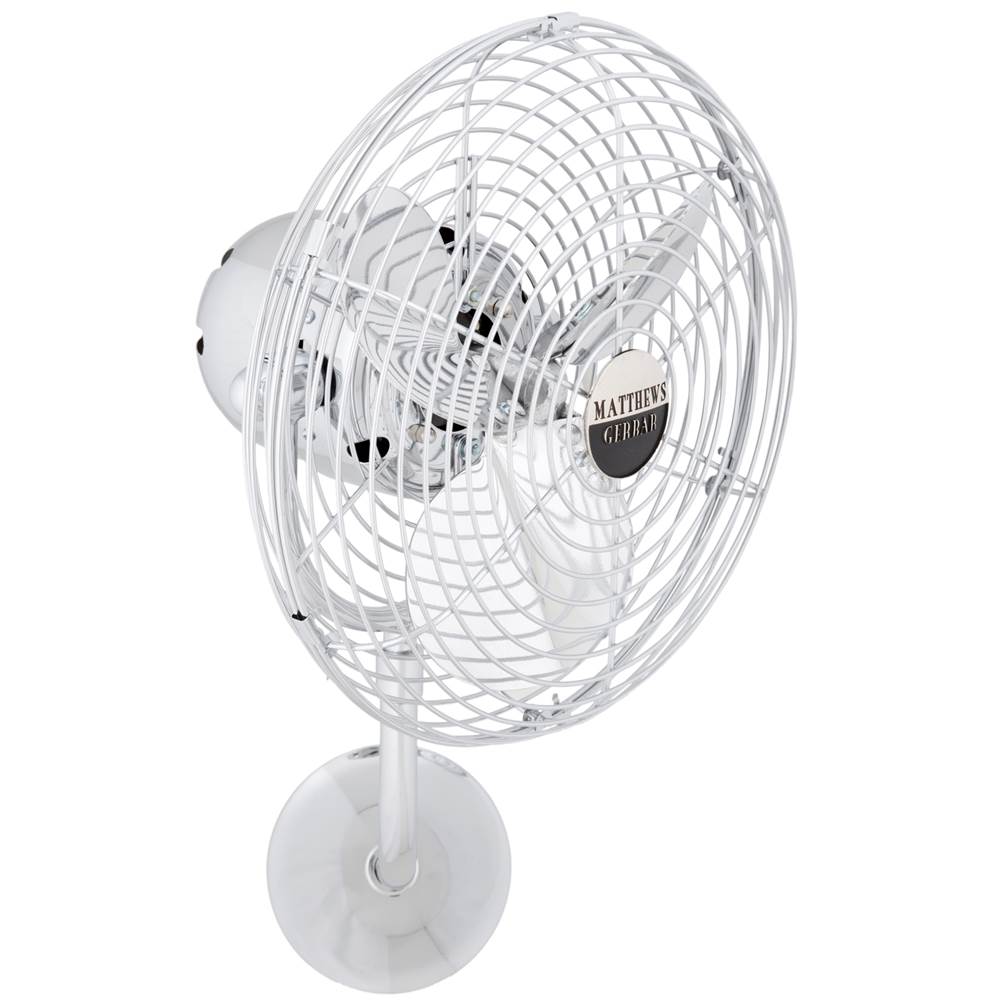Matthews Fan Company Michelle Parede vintage style wall fan in polished chrome finish. Optimized for damp locations.