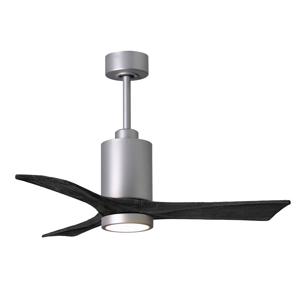 Matthews Fan Company Patricia-3 three-blade ceiling fan in Brushed Nickel finish with 42'' solid matte black wood blades and dimmable LED light kit